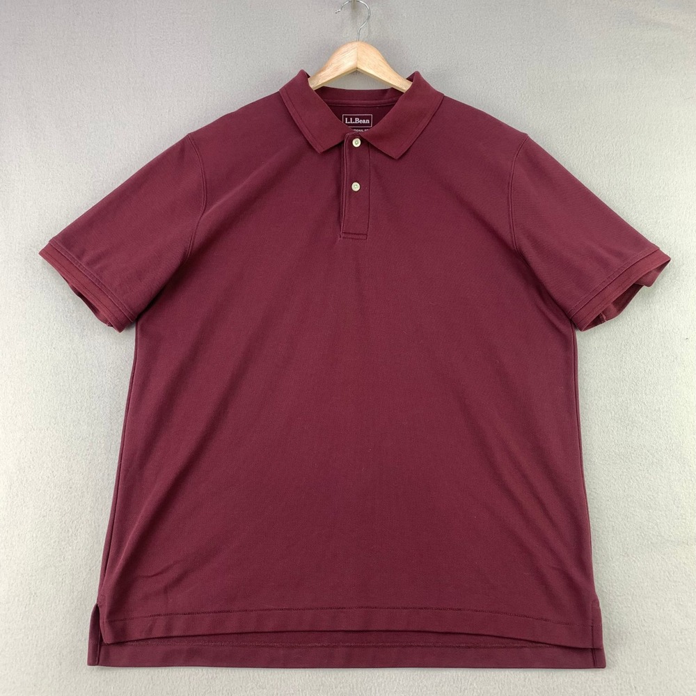 LL Bean Traditional Fit Polo Bundle Mens L Burgundy Blue Cotton Short Sleeve